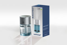 Sparbundle!!! Saltisept Minispray - Sensorspender zur Hauthygiene Set 2x atoll blue und 1x 100ml Desinfektionsflüssigkeit